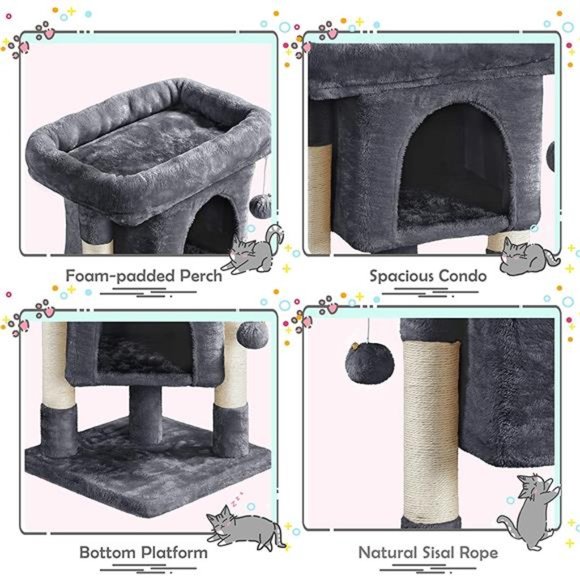 23.5in Cat Tree Tower, Cat Condo with Sisal-Covered Scratching Posts - Dark Gray - Picture 4 of 7